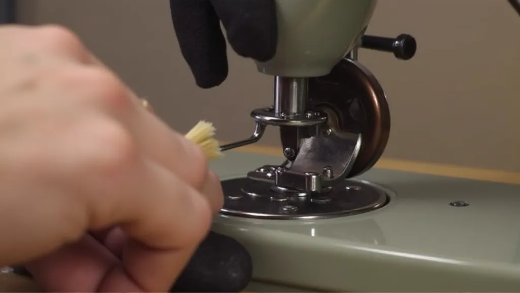 Cleaning Singer 16 bobbin chamber with a brush