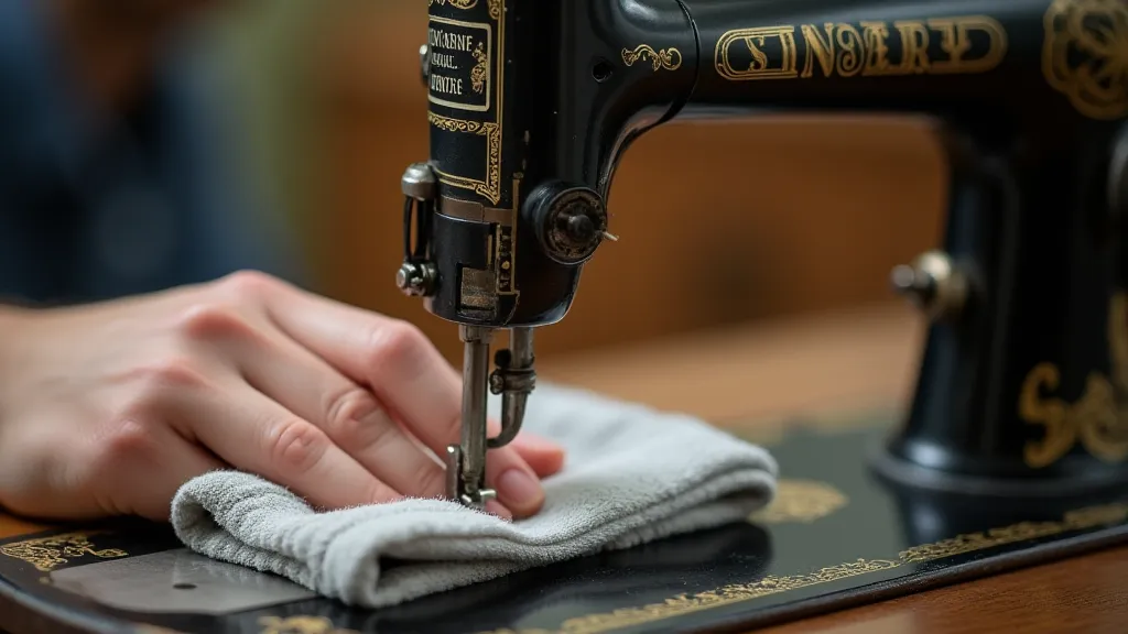 Antique Singer sewing machine part being cleaned