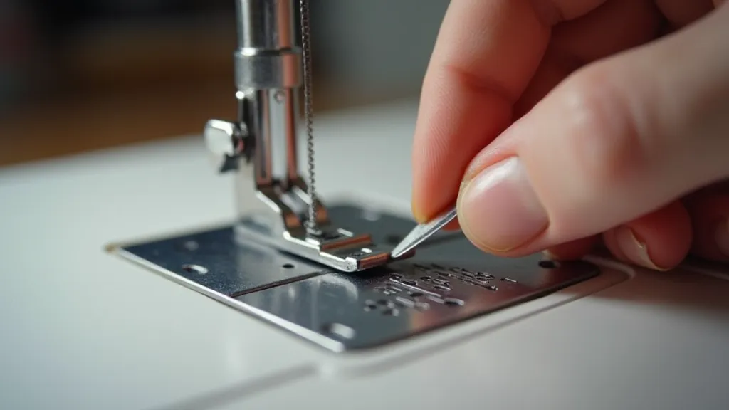 Hand inserting a new needle into the Singer 15-91
