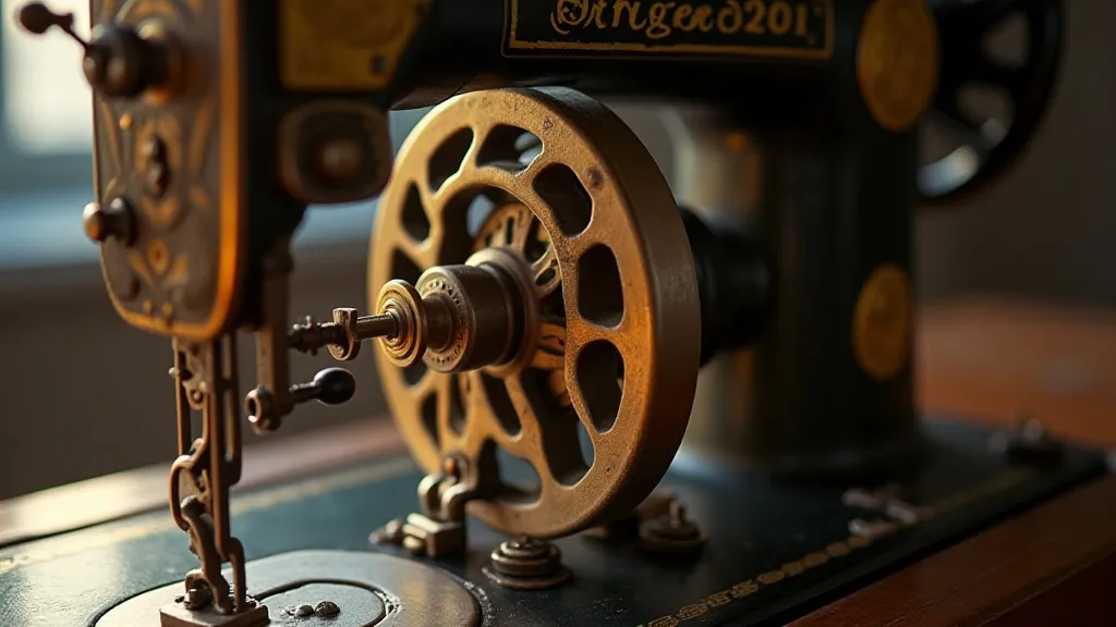 Close-up of Singer 201 gears