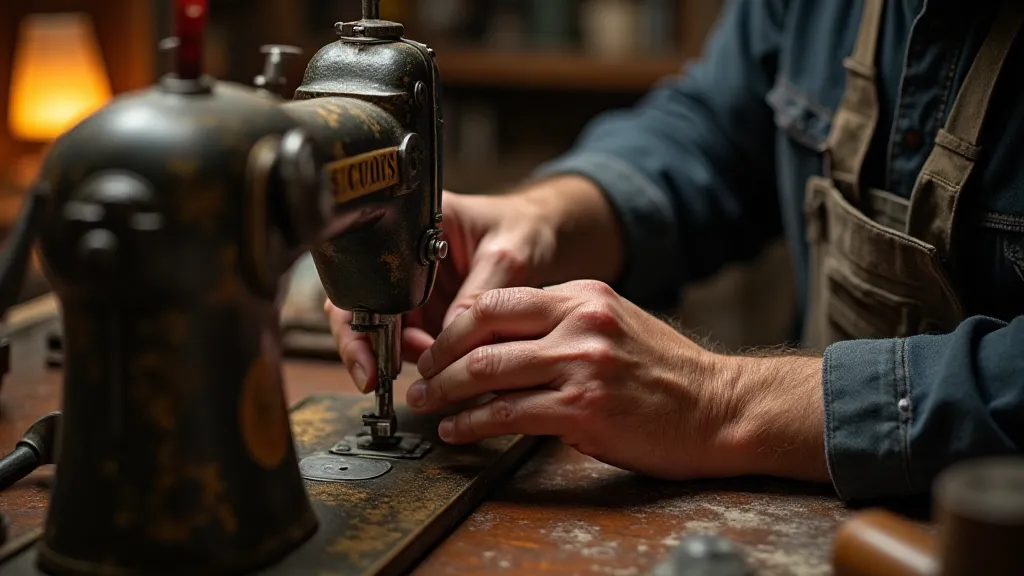Craftsman repairing a Singer sewing machine